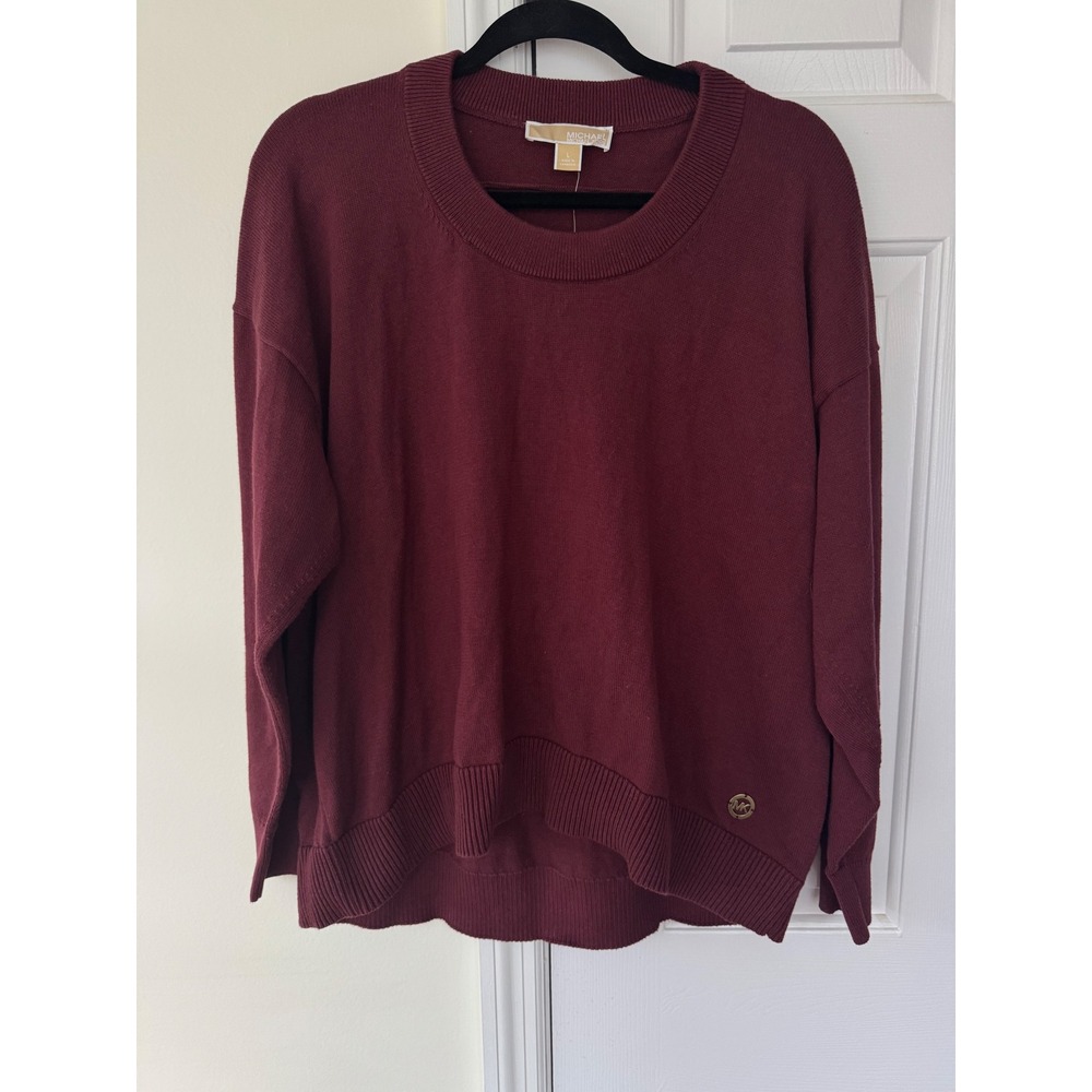 Michael‎ Kors Merlot Burgundy Knit Sweater Crew Neck Long Sleeve Women's Size L